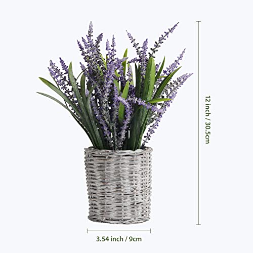 Mr. Bom Artificial Lavender Potted Plant, Purple Lavender With Bamboo Leaves, White Basket With Iron Stand Inside, Farmhouse Wedding Table Centerpiece, Country Yard Indoor Flower Decoration #TOP5
