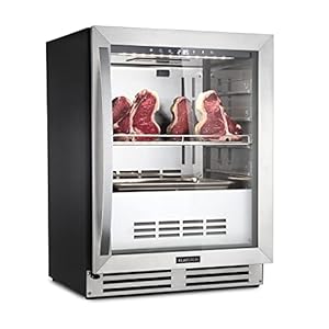 Klarstein Kühlschrank, Reifeschrank für Dry Aged Beef, 1 Zonen Kühlschrank mit Glastür, In- und Outdoor mit LED-Beleuchtung, Freistehend oder Einbaukühlschrank, Temperaturbereich, 1-25 °C, 98 L