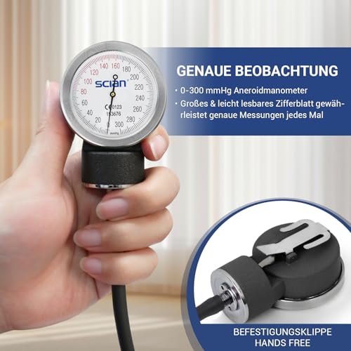 SCIAN Blutdruckmessgerät Manuelle mit europäischer Blutdruckmanschette (22-42 cm) und D-Ring, inklusive Tragetasche für Krankenpfleger, Ärzte, Senioren, Erwachsene, Schwarz