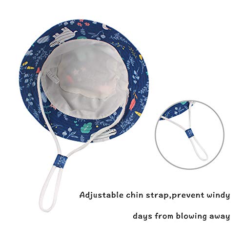 Zsedrut Baby Girls Sun Hat Summer Bucket Cap Adjustable for Growth, Stay-on, Wide Brim Toddler Beach Sun Hat 3M-2Years Old (Navy, 46cm) - Thumbnail 5