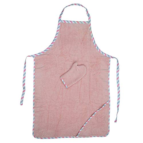 Image of Topwon Apron Baby Bath Towel Fleece Baby Washcloth with Bathing Glove Super Water Absorption (Pink)