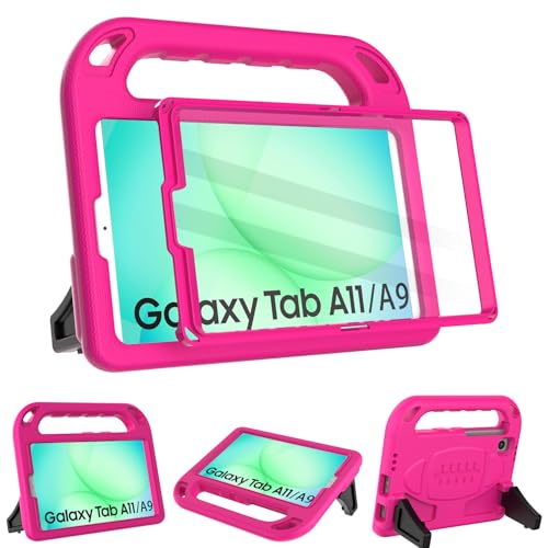 TOPWANT Kids Case with Screen Protector for Samsung Galaxy Tab A11 8.7" 2025(SM-X130/X133/X135)&Tab A9 8.7" 2023(SM-X110/X115/X117)&Tab A7 Lite, Shockproof Protective Case with Handle Stand, Rose Pink