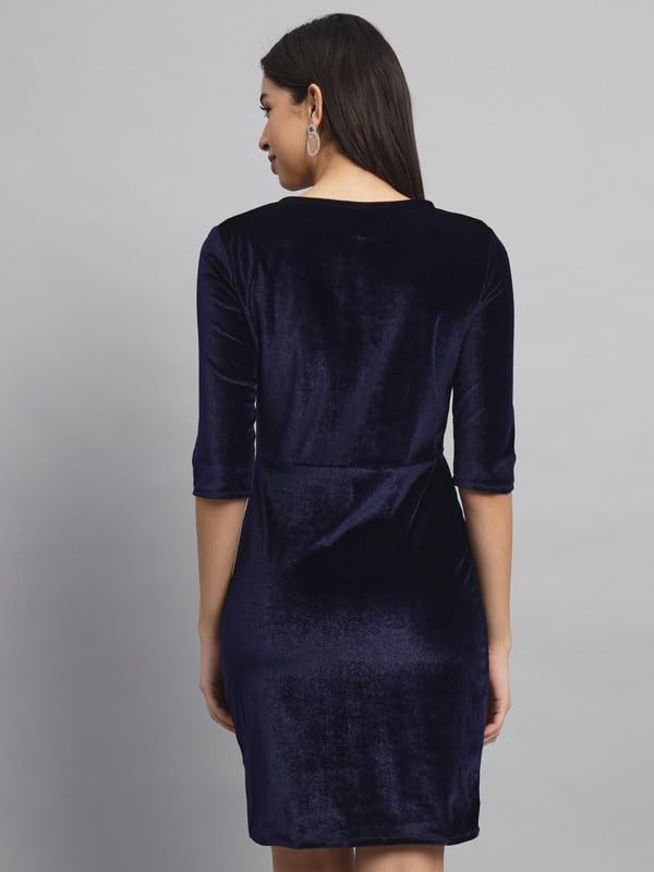 Image of Vaararo V-Neck Party Dress for Women Bodycon | Shiny Velvet Half Sleeves Above Knee Length Outfit