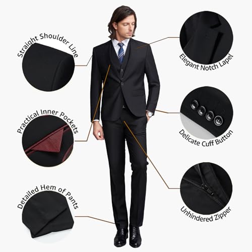 Mens Suit Slim Fit, 3 Piece Suit for Men, One Button Solid Jacket Vest Pants with Tie, Tuxedo Set3