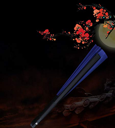 2 Pack Large Folding Hand Fan, Nylon-Cloth Vintage Retro Fabric Fans, Chinese Kung Fu Tai Chi Hand Fan for Men/Women, Festival, Dance, Gift, Performance, Decorations (Blue)