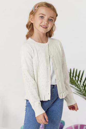 GRACE KARIN Girls Long Sleeve Cardigan Sweater Girls Button Closure Knitted Cable Cardigan 5-12Y3