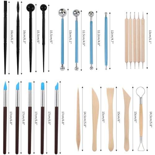 RUBFAC Polymer Clay Tools, Clay Tools Kit, 24pcs Clay Sculpting Tools Set with Stylus and Rock Painting Kit - Air Dry Clay Modeling for Pottery and Sculpture