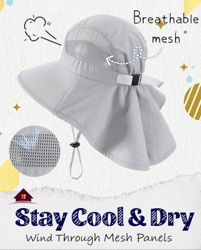 Image of Home Prefer UPF50 Wide Brim Kids Sun Hat Neck Flap Boys Girls Sun Protection Hat for Beach Fishing