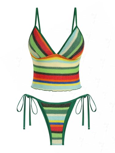 seamoly Colorblock Stripes Tie Side Tankini Set