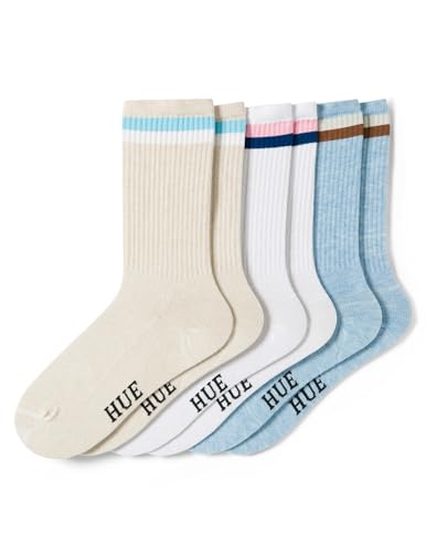 Image of HUE Women's Casual Ribbed Must-have Crew Lightweight Athletic Socks 3 Pair Pack