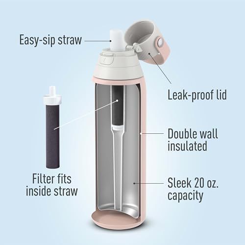 Image of Brita Stainless Steel Premium Filtering Water Bottle, BPA-Free, Reusable, Insulated, Replaces 300 Plastic Water Bottles, Filter Lasts 2 Months or 40 Gallons, Includes 1 Filter, Rose - 20 oz