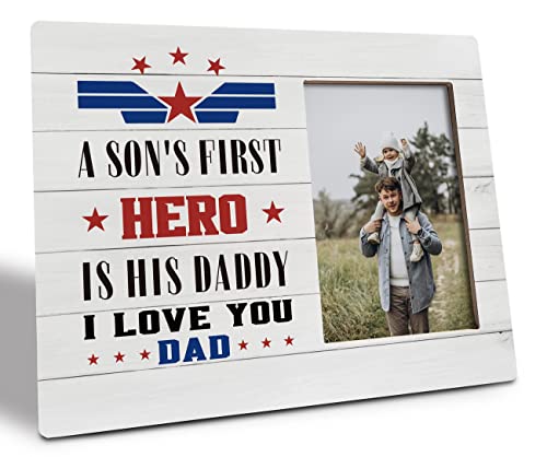 Dad Gift Picture Plaque Décor, A Son's First Hero Is His Daddy, Picture Framed Gift Wood Plaque Sign, Father Picture Frame Gift, Son To Dad Gift, Father's Day Gift From Son, Father Birthday Gift #TOP10