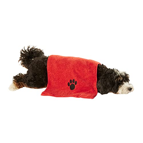 Image of Bone Dry Pet Grooming Towel Collection Embroidered Absorbent Microfiber Drying Set, 15x30, Red, 3 Count