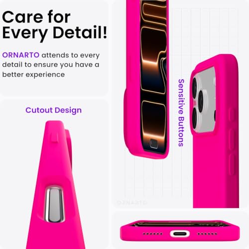 Image of ORNARTO Compatible with iPhone 17 Pro Max Case 6.9 inch, Slim Liquid Silicone 3 Layers Soft Gel Rubber Shockproof Protective Cover with Anti-Scratch Microfiber Lining-Hot Pink