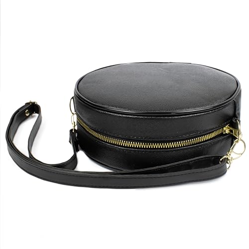Bolsa Redonda De Couro Feminina Tranversal De Ombro Preta Básica Dia A Dia
