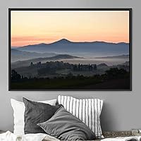 Framed Canvas Wall Art Orange Sunset Abstract Aerial Colorful Digital Art Landscape Minimalist Mountain Top Multicolor - 16x24 inches