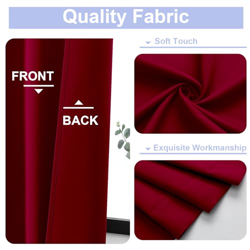 Simplebrand Ava Red Blackout Curtains for Bedroom 63 Inch Length 2 Panels Set, Nursery Thermal Insulated Energy Saving Rod Pocket Window Treatment Curtains Blackout Drapes, W40 x L63 Inch, Red