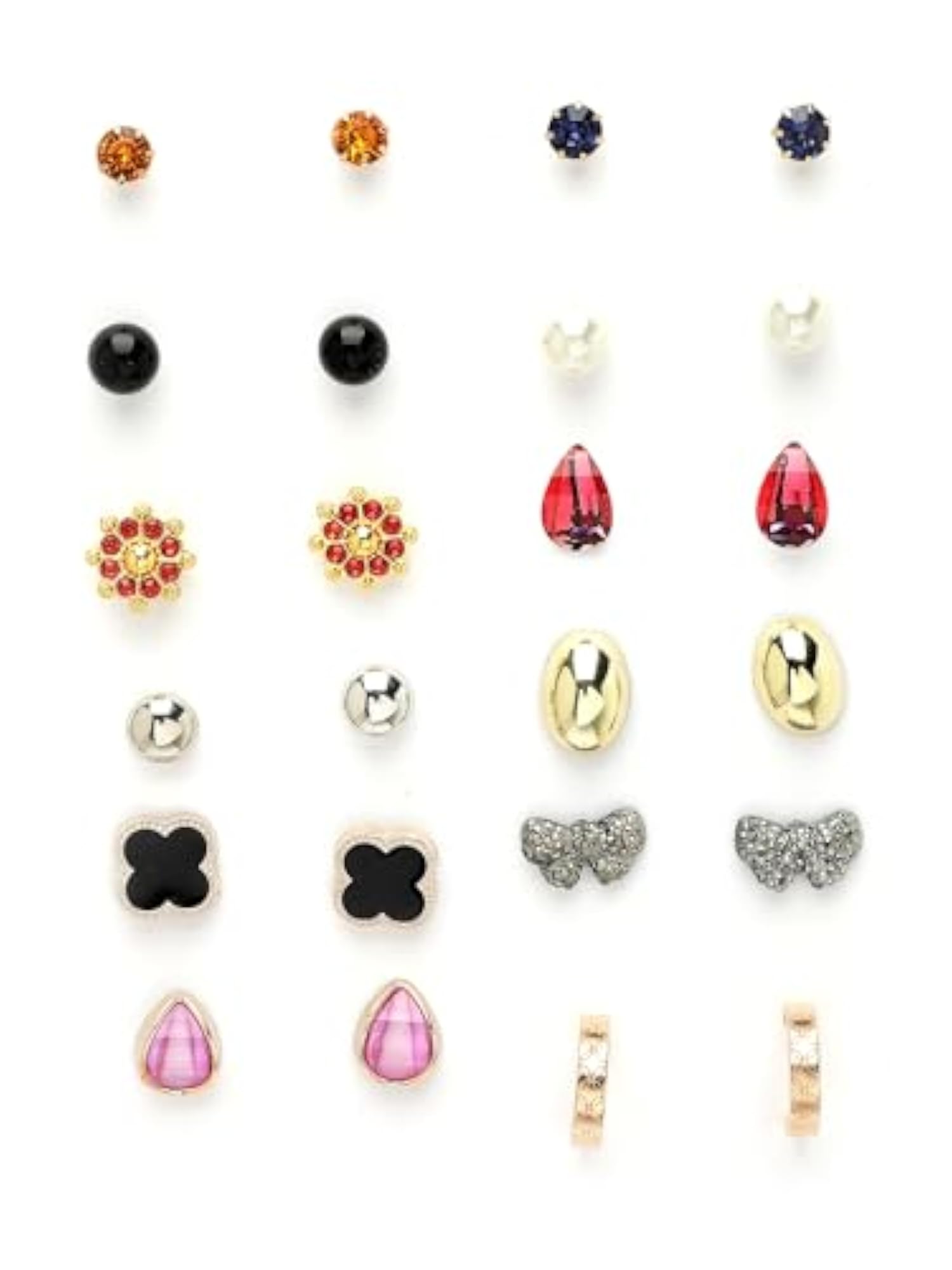 Set of 12 Silver Contemporary Studs Earrings Combo, Versatile