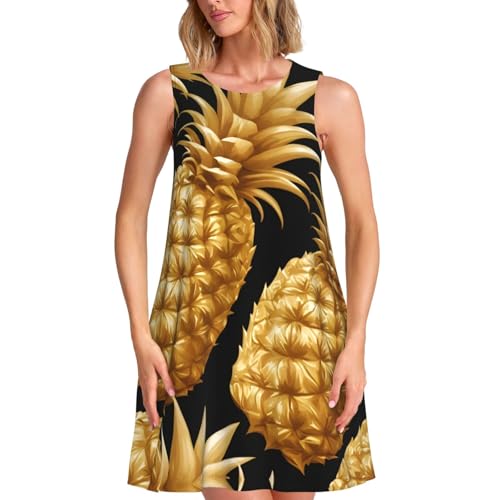 Robe imprimé ananas doré sans manches au tombé fluide unique