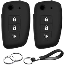 2pcs Compatible with Nissan Rogue Select Sport Flip 3 Buttons Black Key Fob Cover Case Key Chain Protector Holder