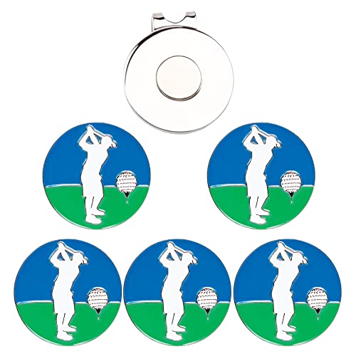 Eshan Golf Ball Markers Magnetic Hat Clips Set Golf Bag Accessories Gift for Men Women Golfer Fan (5 Ball Markers & 1 Hat Clip) (Golfer)