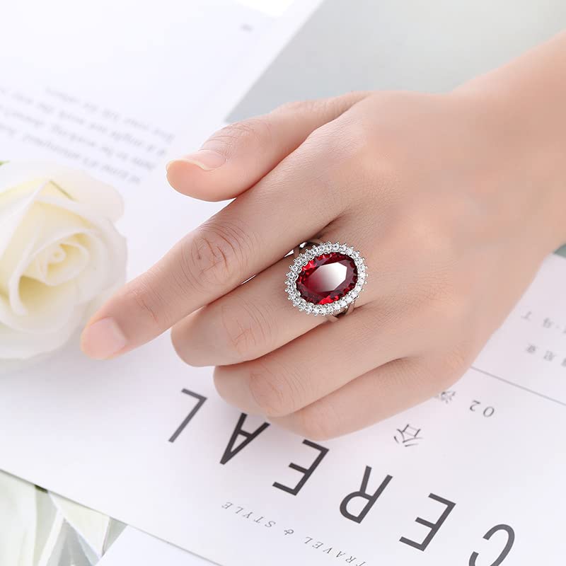 Luxury Platinum-Plated 925 Sterling Silver Ruby Engagement Ring Shiny Rectangle Red Gem Princess Ring Solitaire CZ Diamond Ring Eternity Engagement Wedding Band Ring3