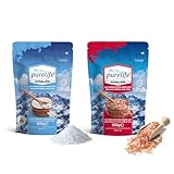 Purelife Iodized White & Pink Himalayan Salt - Kosher Certified, Unrefined Fine & Coarse Gourmet Rock Salt with Minerals for Cooking & Grinders - 1.1 lbs