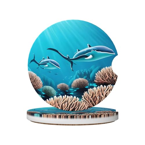 Sottobicchieri per auto in ceramica con stampa di balene di mare profondo (confezione da 2) assorbono l'umidità, sono antiscivolo e facili da pulire per auto, camion e barche.