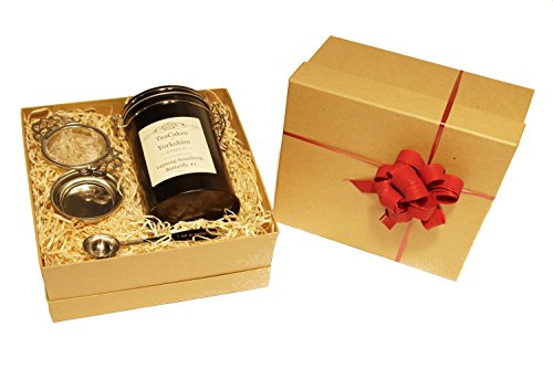 Lapsang Souchong Tea Gift Set Butterfly #1 Black Loose Leaf Tea Wrapped 100g in Caddy with Tea Strainer and Measuring Spoon by TeaCakes of Yorkshire