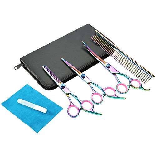 Pet Grooming Scissors Kit, 6 Piece Stainless Steel Colorful Pet Tool Set