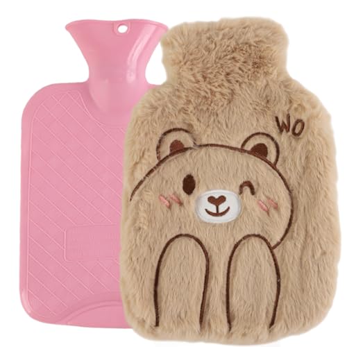 MHwan Wärmflasche mit Bezug, Niedliche Bär Weihnachtsgeschenke für Kinder, 1L Kuschelig, Plüsch und Flauschige, PVC Explosionsgeschützte und...