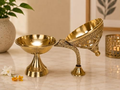 Image of 𝐋𝐔𝐗𝐔𝐑𝐘 𝐋𝐎𝐃𝐆𝐄 Brass Dhoop Holder | Incense Burner | Loban Dani | Dhoop Dani |Brass Loban Dhoop Dani | Dhoop Dani Stand Burner for Puja- 5 inches.