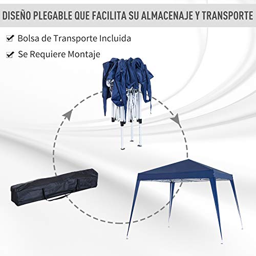 Outsunny Carpa Plegable 3x3 m, Pop-up, Cenador Pabellón de Jardín, Altura Ajustable con Bolsa de Transporte, Anti-UV, Impermeable, Gazebo para Camping, Fiestas, Exterior, Azul - imagen 3
