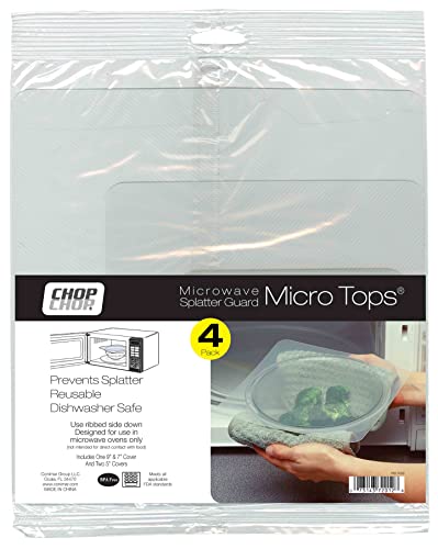 Micro Tops Square Splatter Guards Pack of 4 Assorted 9” x 9”, 7” x 7” and two 5” x 5” BPA Free Plastic for the Microwave Oven, by Chop Chop