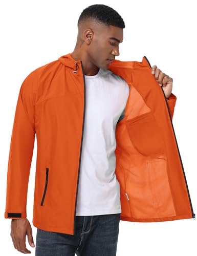 Image of Avoogue Mens Waterproof Lightweight Rain Jacket Breathable Active Outdoor Hooded Raincoat Casual Trendy Jackets Work Jacket