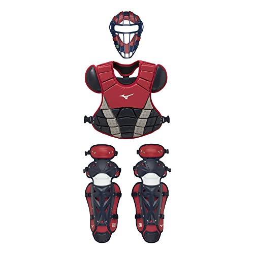MIZUNO(ミズノ) 野球 ジュニア 少年軟式捕手防具 3点セット 1DJPC017 62:レッド/ネイビー S
