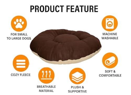 Image of The Pets Company Calming Dog & Cat Bed | Soft Fluffy Donut Reversible, Washable Pet Bed for Kittens Puppies | Cozy Plush Anti-Anxiety Cushion |, (L-22 Inch x B-22 Inch x H-4 Inch), Brown & Beige-XS