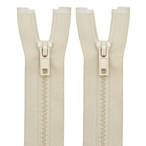Image of MebuZip 2PCS #5 5 Inch Separating Jacket Zippers Resin Zipper Molded Plastic Zippers Bulk for Sewing Coat Jackets Clothes (Beige)