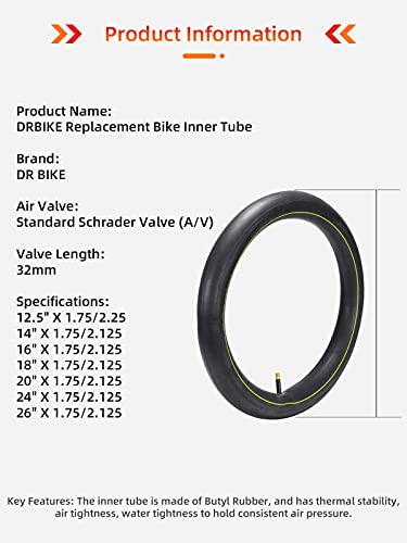 Image of 12 inch 14 inch 16 inch 18 inch 20 inch 24 inch 26 inch Bicycle Bike Tube for Kids Bike Mountain Bike, Solid Bike Tire Tube with 32mm Schrader Valve, 1 Pack