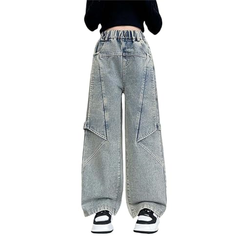 Girls Wide Leg Denim Pants Baggy Elastic Waist Jeans Straight Leg Streetwear Y2k Casual Loose Pants Teen Fall Trouser