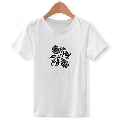 T-Shirt Blanc pour Les Garçons DIYthinker à Col Rond et Motif Silhouette Fleurs Noir
