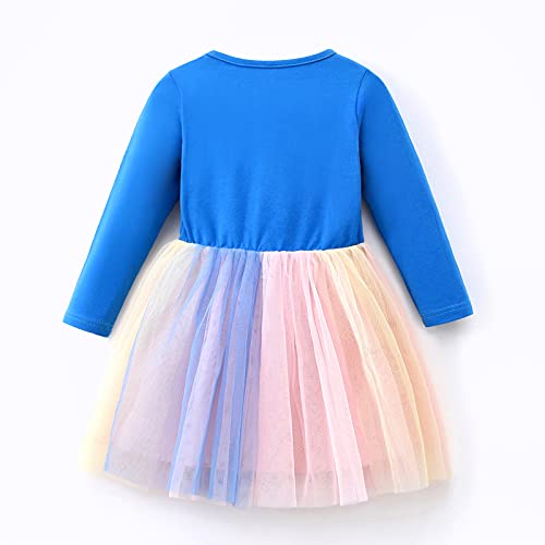 Toddler Girl Tutu Dress Long Sleeve Rainbow Tulle Casual Unicorn Dresses for Girls 3-8 Years2