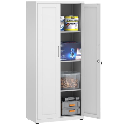 HOMSTEEL Armoire de Rangement en Métal, Armoire de Garage verrouillable avec 3 Étagères, de Bureau avec étagères Réglables, pour Le Bureau, Le Garage et...