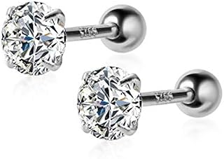 20G Crystal Cartilage Tiny Stud Earrings Sterling Silver Clear Mini Small Round CZ Helix Screwback Sleeper Tragus Barbell Piercing Body Jewelry Studs Hypoallergenic for Women Girls 4mm