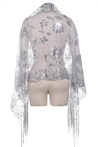 BABEYOND 1920s Shawl Wraps Sequin Fringed Evening Cape Wedding Bridal Shawl Scarf for Evening Dresses Party3