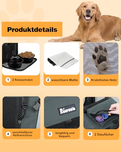Reerooh Hundebox XL 81x 58 x 58cm, Faltbar Hundetransportbox Inkl.Hundenapf, Tragbare Hundetasche für Reisen, Hunde und Katzen Auto Haustiertransportbox