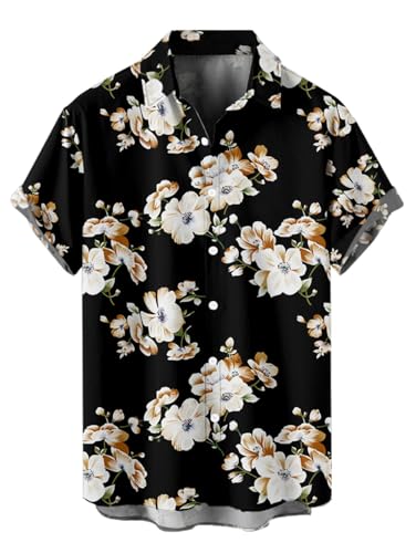 Image of DRESSFO Matchable Couples' Outfit Tropical Flower Leaf Print Button-up Shirt Or Strappy Dress