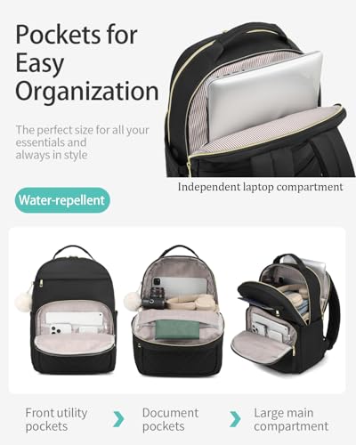 Laptop Backpack Women, Aesthetic Highschool Backpack for Girls Cute Black Backpack for College Students Nursing Commuter Work Travel2