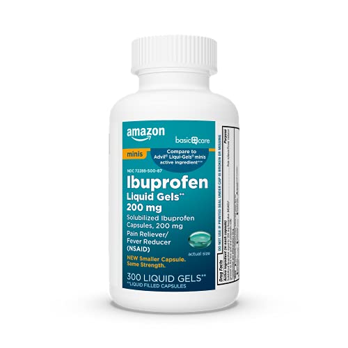 Image of Amazon Basic Care Ibuprofen Mini Liquid Gels, 200 mg, Pain Reliever and Fever Reducer for Headache, Backache, Arthritis Pain, Menstrual Cramps and Toothaches, Fast-Acting, 300 Count