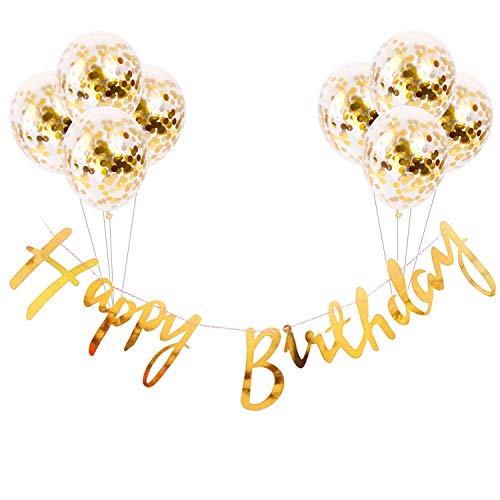 Image of Party Propz Golden Happy Birthday Banner - 9 Pcs Birthday Decorations Kit With Golden Confetti Balloons For Decoration | Bday Decors Items for Wife | Birthday Decorations for Husband